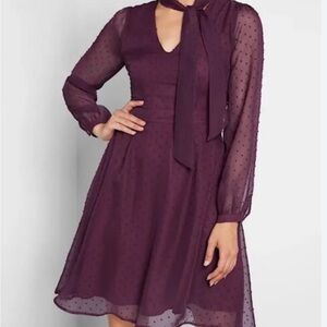 Modcloth Purple A-Line Dress with Bishop Sleeves